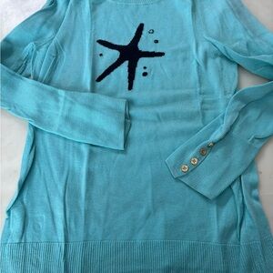 Lilly Pulitzer Turquoise Sweater with Navy Starfish